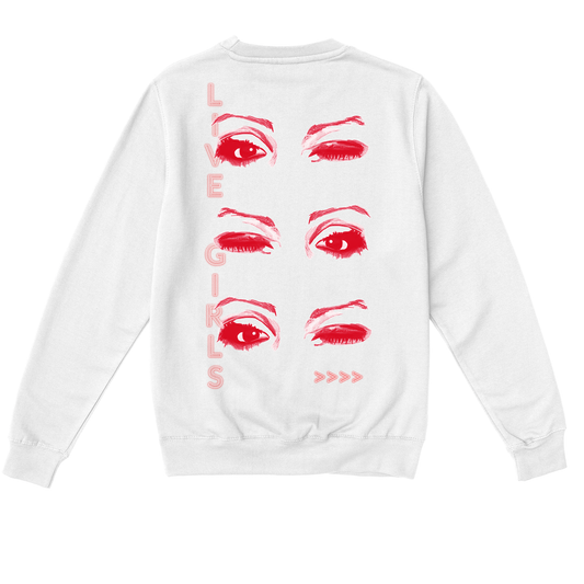 AMSTERDAM Sweatshirt, in white - Hun Sauce - Inspired by the Red Light District. A Graphic Printed Jumper with Winking Eyes