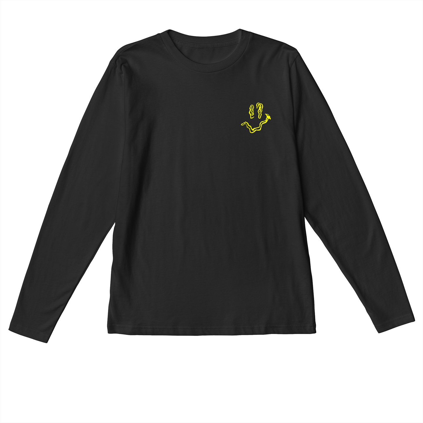 SMILE HIGH CLUB Black Long Sleeve T-Shirt - Hun Sauce - smiley disco rave poster, for house music, techno and disco. One for the dancefloor and Rave Wardrobe