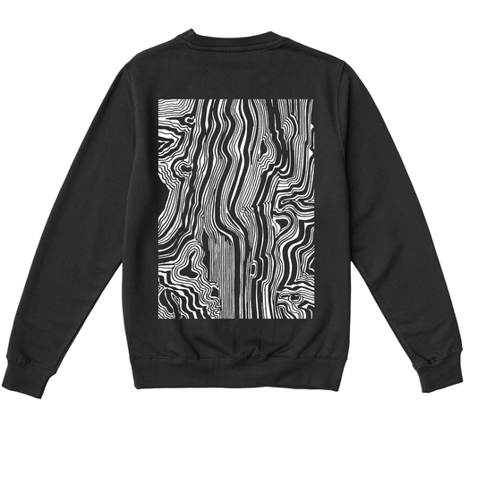  I WOOD Sweatshirt in Black - Hun Sauce  - Graphic printed illustration design of wood grain for a Festival Clothing