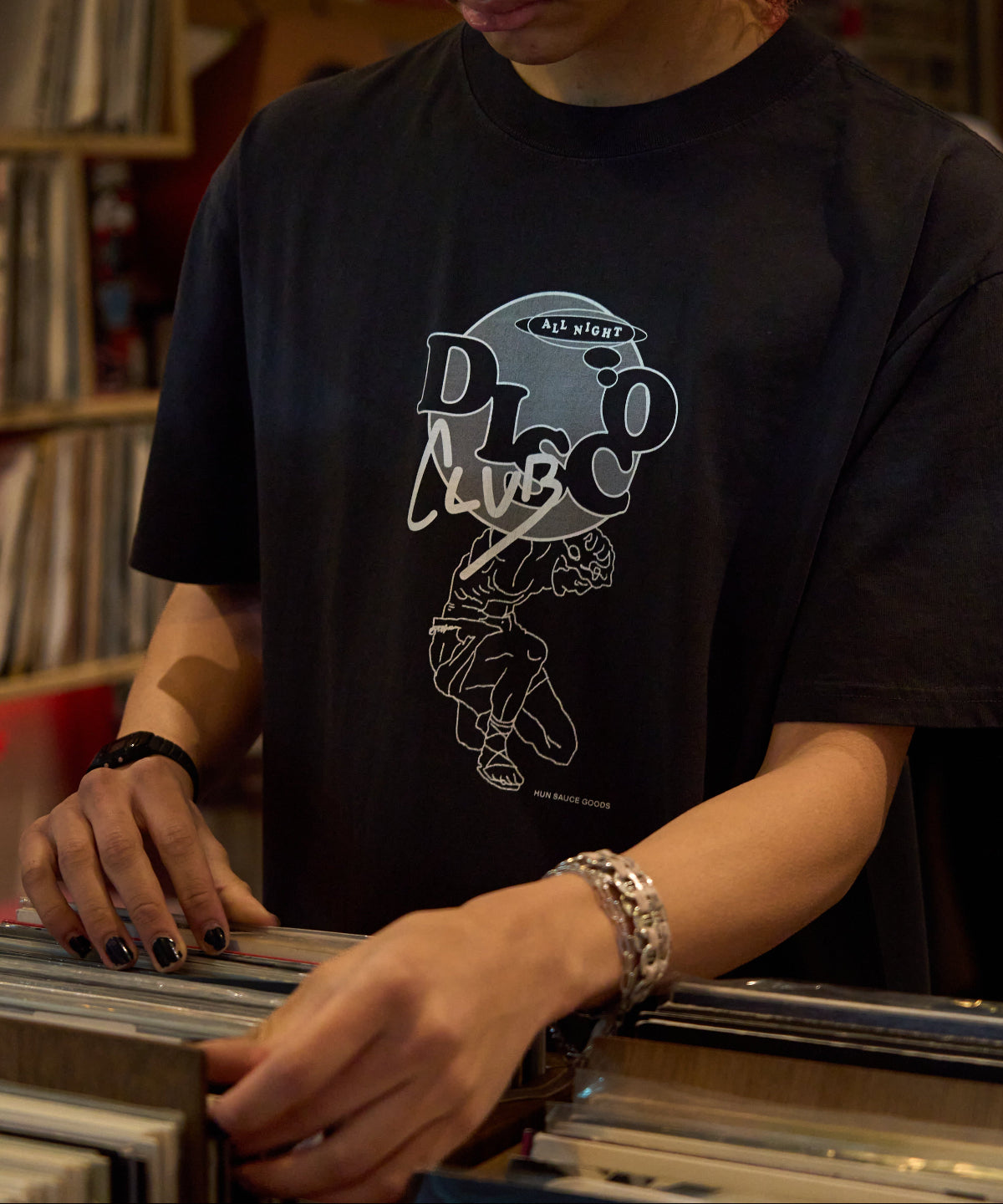 DISCO ALL NIGHT Heavyweight T-Shirt, Disco Graphic Tee by Hun Sauce. In All My Friends.