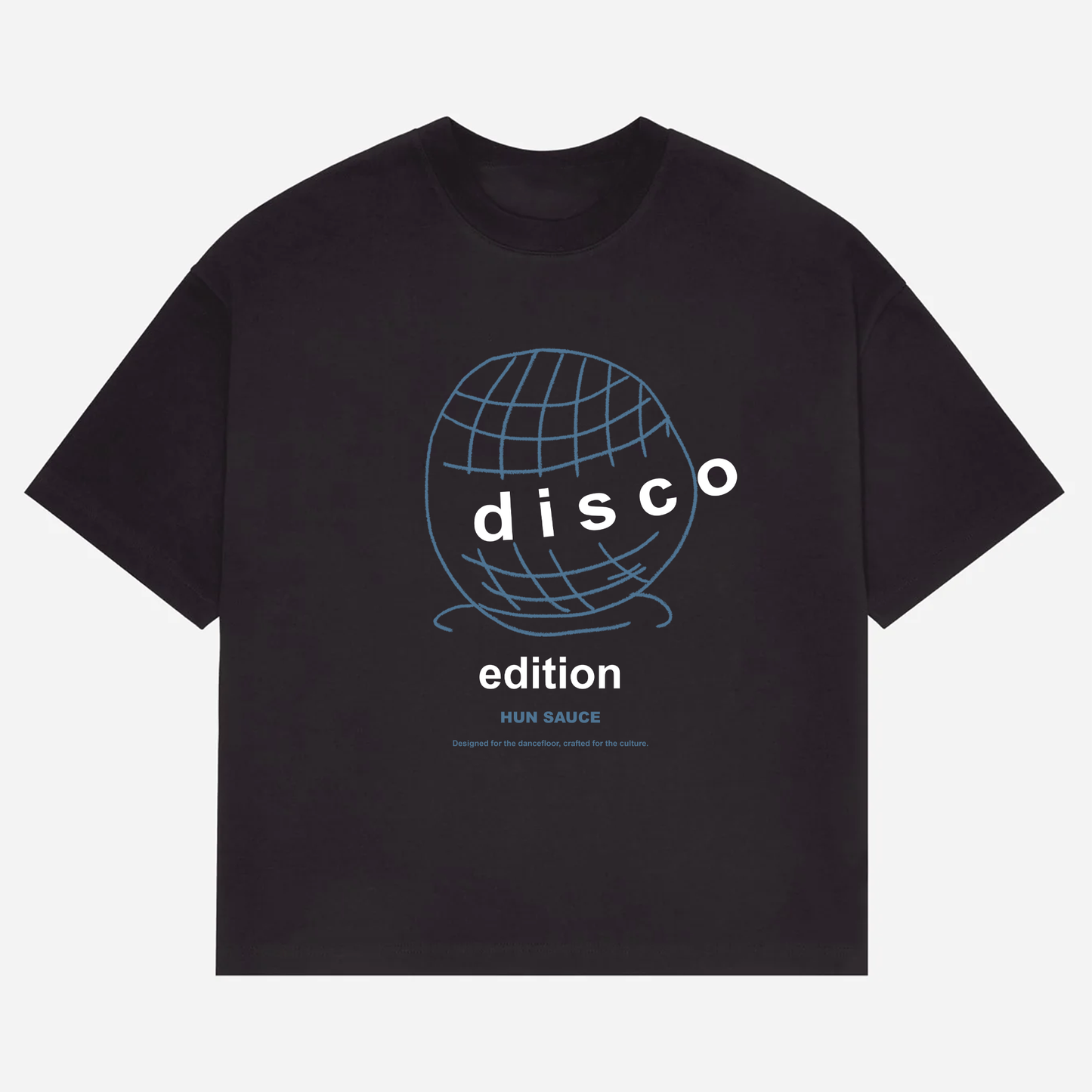 This heavyweight white tee features a hand drawn disco ball graphic. Designed for the ones who never leave the dancefloor. Oversized fit, made to move (or spin).