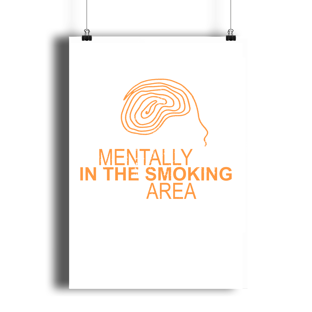 SMOKING AREA Poster Art Print By Hun Sauce, Poster for the outside people, making friends. Features bold orange graphics and a hand-drawn doodle head. Portrait poster art print, using 12 colour giclée process.