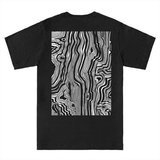  I WOOD T-Shirt Black - Hun Sauce  - Graphic printed illustration design of wood grain for a gig