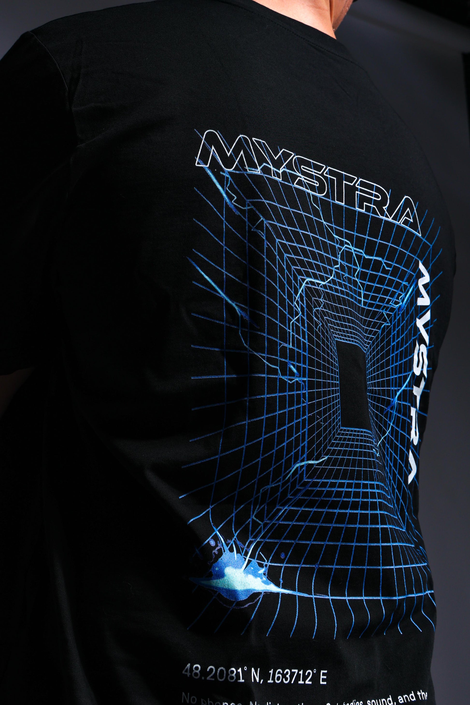 MYSTRA Exclusive T-Shirt, custom merch for a music event, by illustrator Hun Sauce. London music event, music merch.