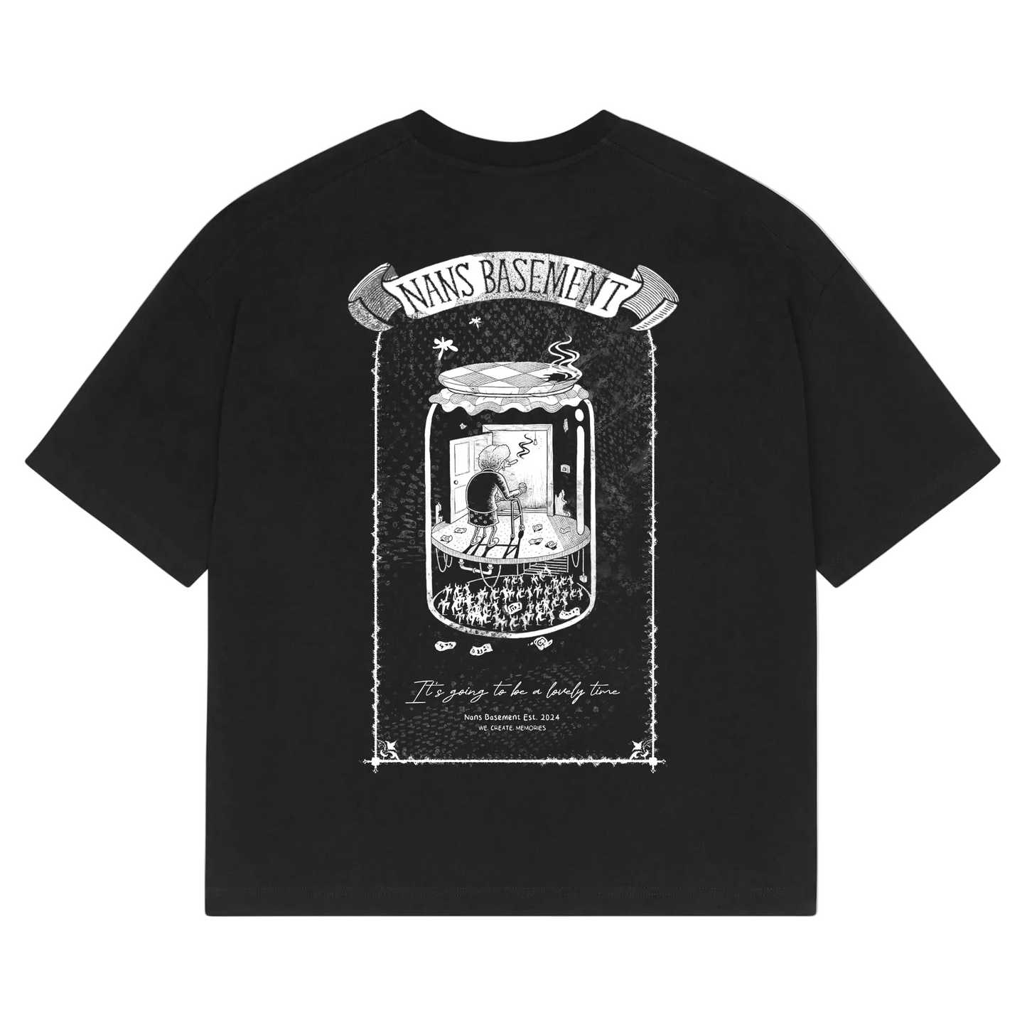 Bespoke Event Merch, by Hun Sauce. Custom event merch created for Nans Basement.
