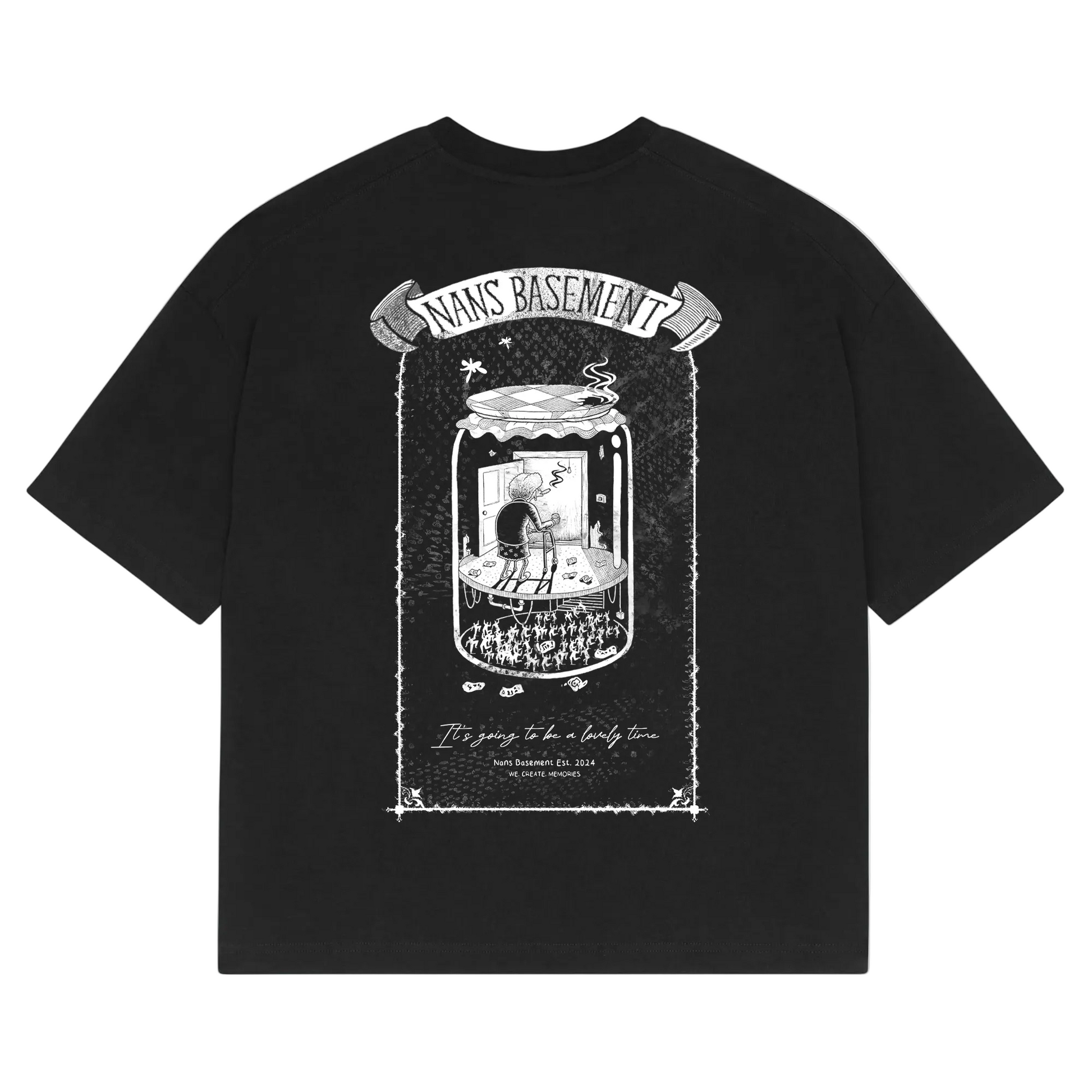 Bespoke Event Merch, by Hun Sauce. Custom event merch created for Nans Basement.