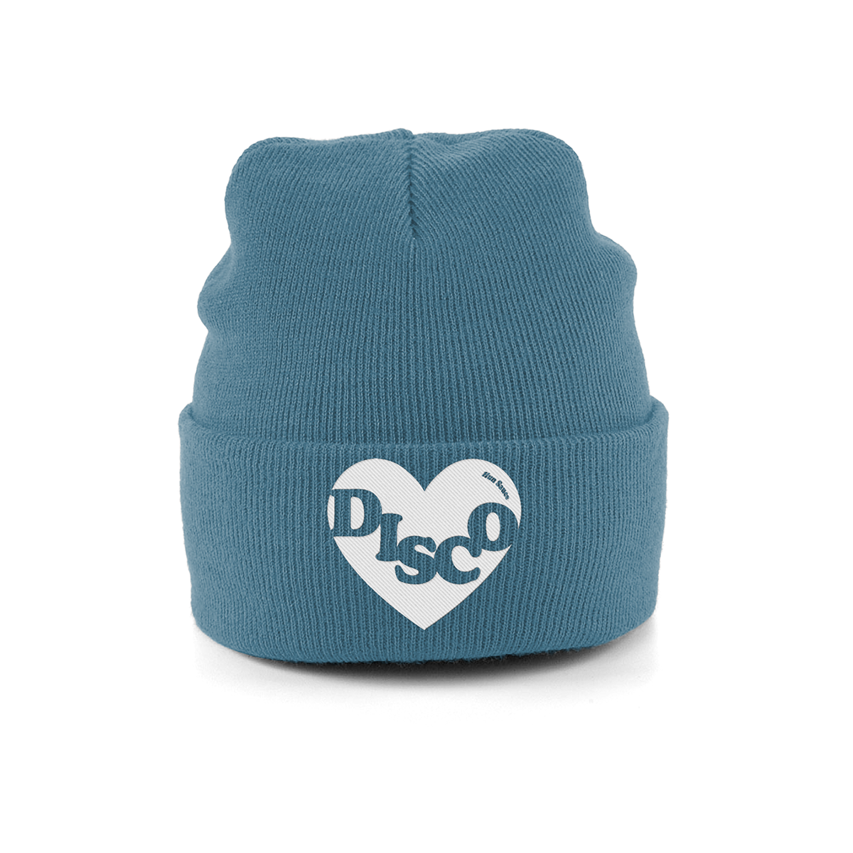 DISCO HEART Beanie Hat, Blue Embroidery hat, for the disco lovers By Hun Sauce. Winter hat.