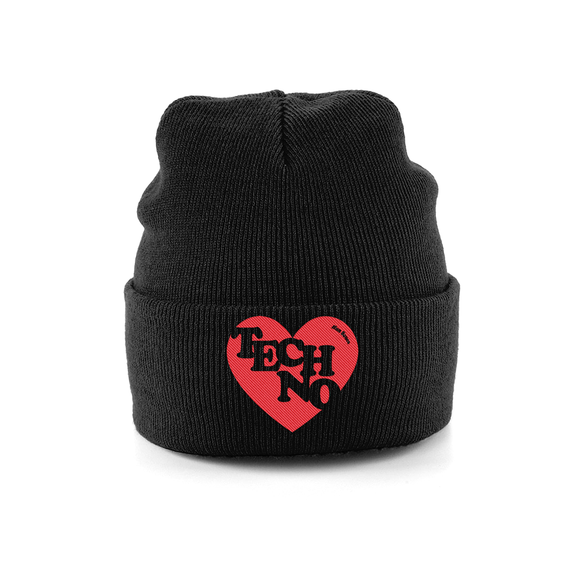 TECHNO HEART Black Embroidery Beanie, Techno Rave Festival Hat by Hun Sauce
