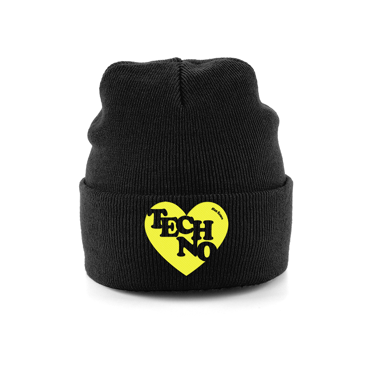 TECHNO HEART Black Embroidery Beanie, Techno Rave Festival Hat by Hun Sauce