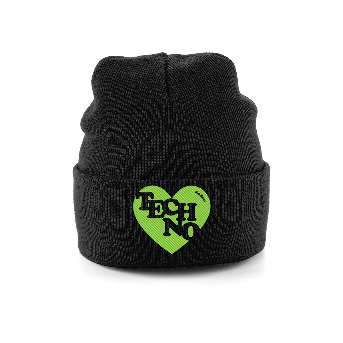 TECHNO HEART Black Embroidery Beanie, Techno Rave Festival Hat by Hun Sauce
