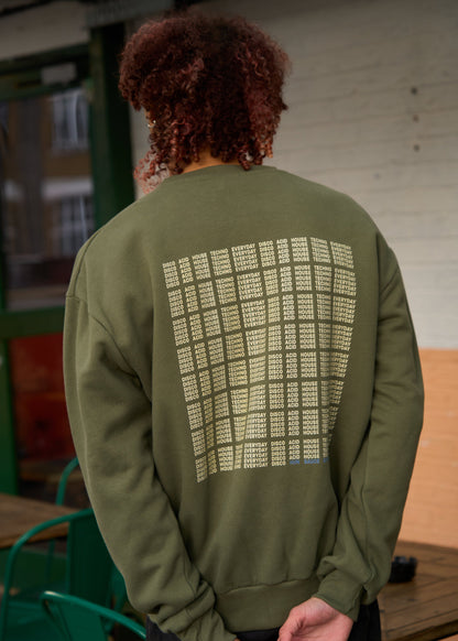 Model wears I'M NOT A DJ Heavyweight Sweater, Rave Streetwear, Graphic DJ Sweat, By Hun Sauce. Independent streetwear brand. Now stocked at All My Friends, store, Hackney Wick.