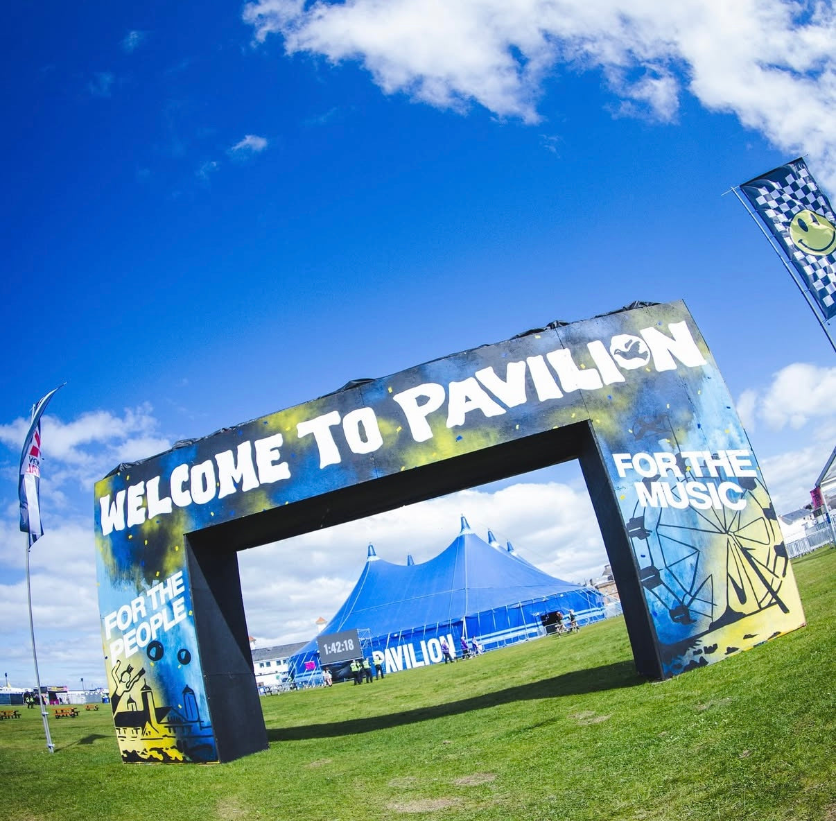 Pavilion Festival Official Merch 2025. By Illustrator Hun Sauce. Music merch designer UK. Onsite graffiti walls