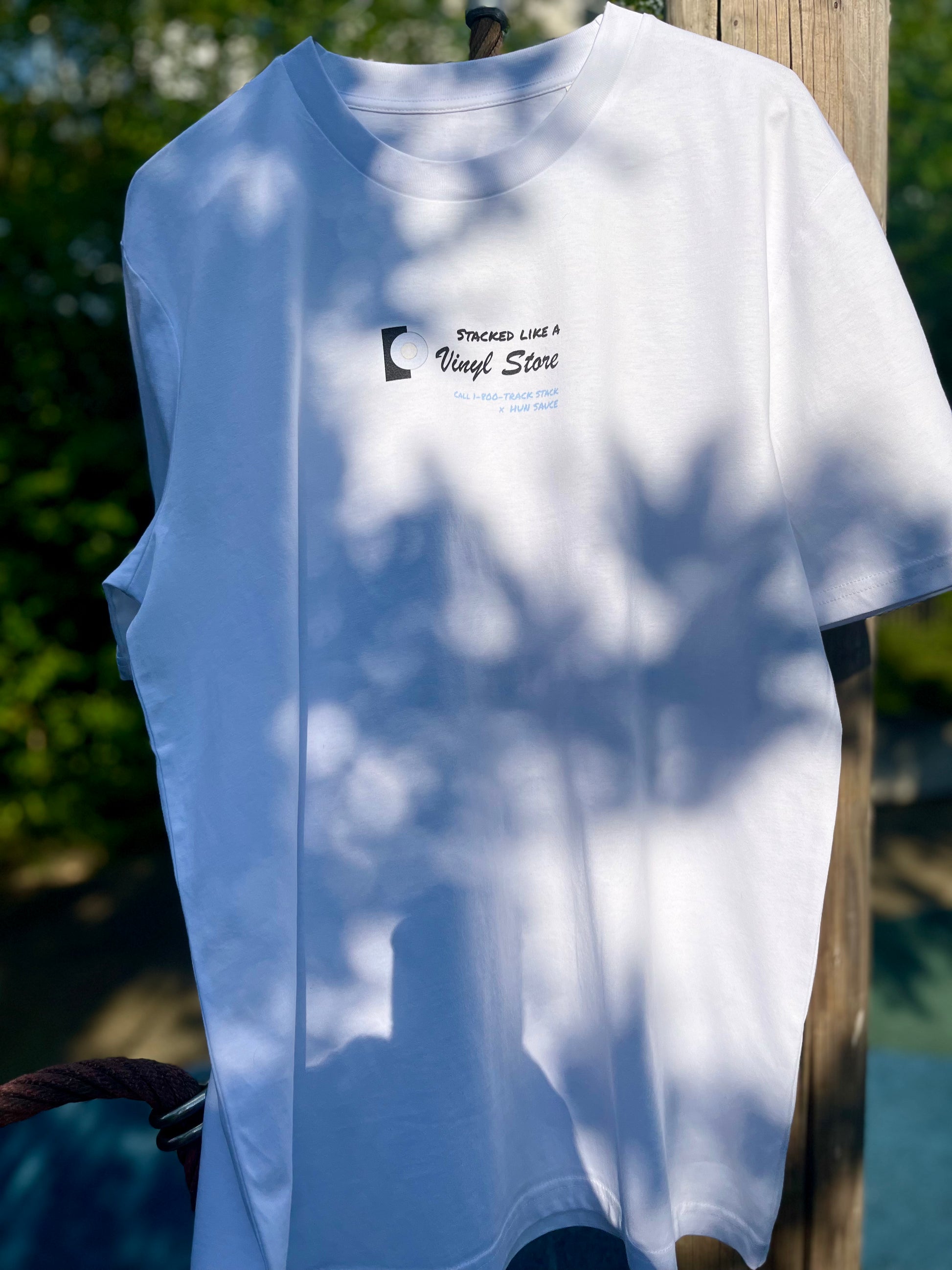 VINYL STORE White T-Shirt, Trackstack x Hun Sauce - Hun Sauce