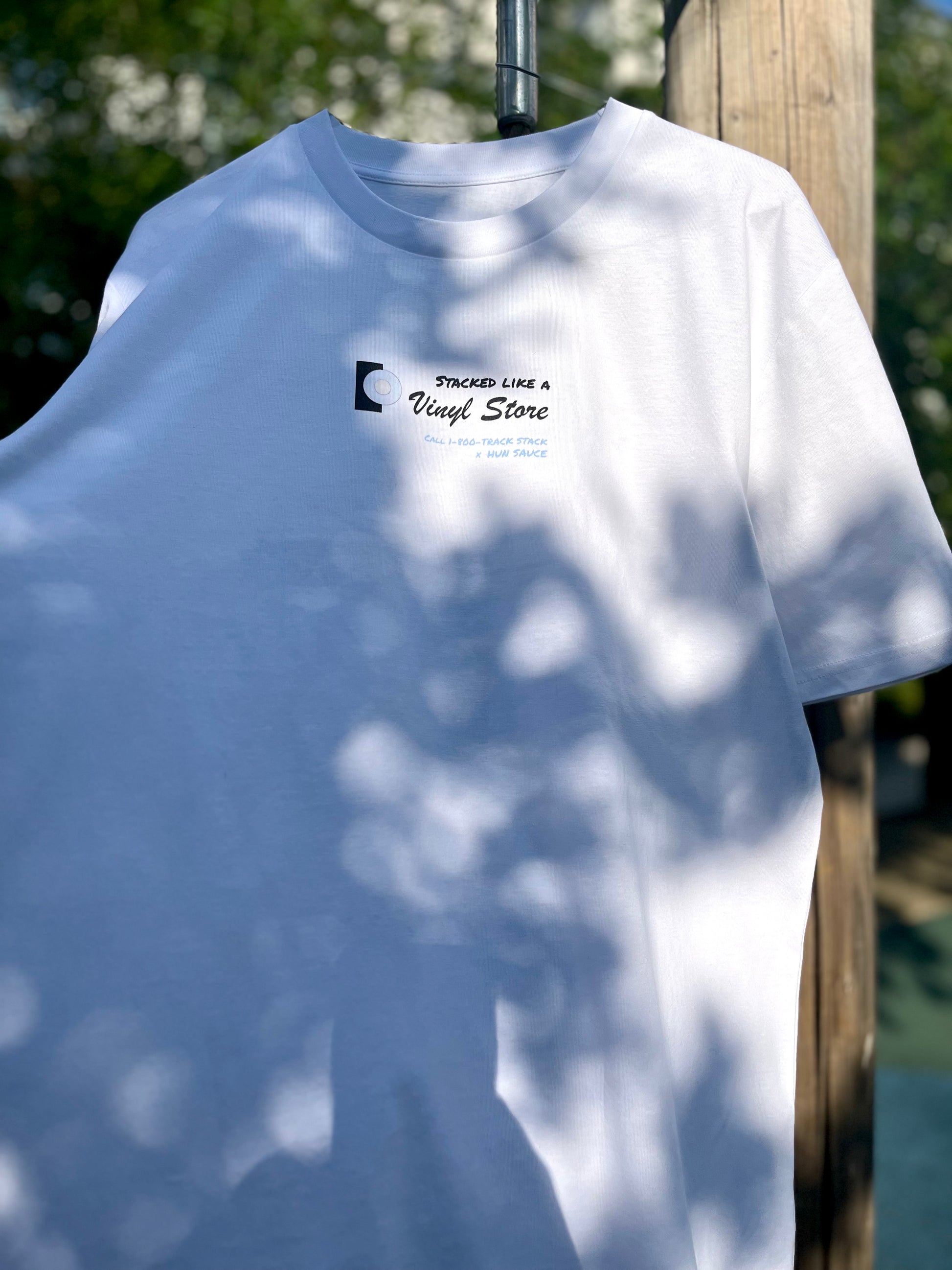 VINYL STORE White T-Shirt, Trackstack x Hun Sauce - Hun Sauce