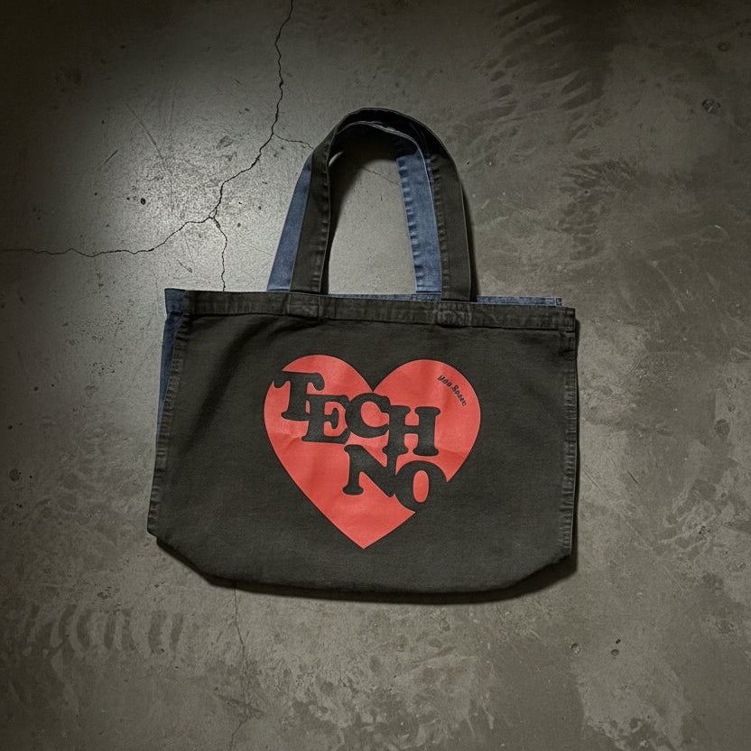 TECHNO HEART Tote Bag, Shopper Tote Bag For Vinyls by Hun Sauce. Streetwear. 100% recycled cotton. Kinder to the planet.
