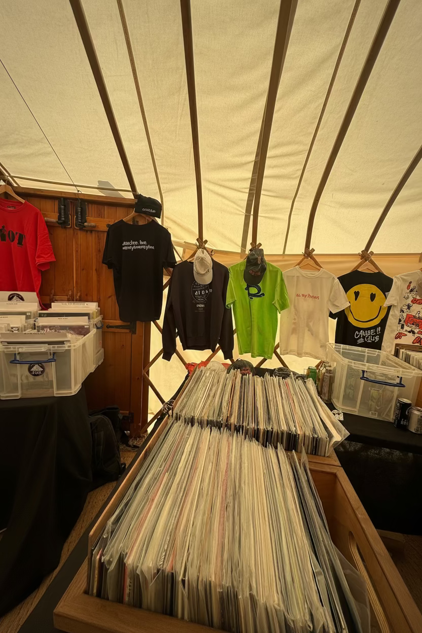 For Houghton Festival 2026, All My Friends took a mini curated selection of Hun Sauce pieces to the record store tent Trevino's