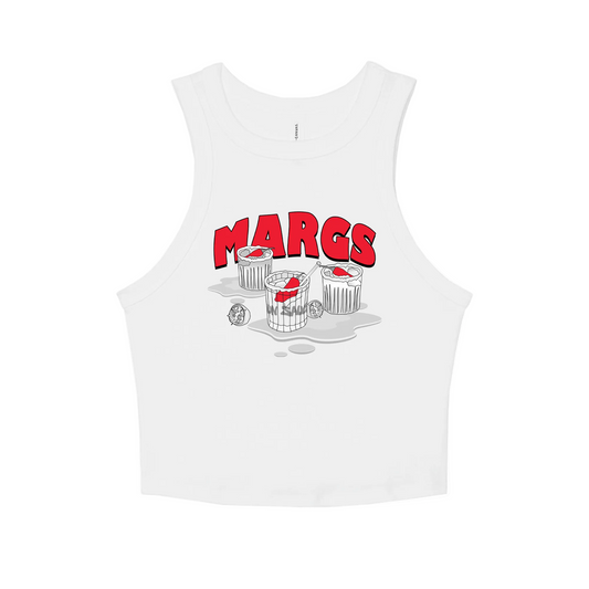 SPICY MARGS Baby Crop Vest Top. Women's Magrarita Summer T-Shirt by streetwear brand Hun Sauce. Perfect summer crop top for pub gardens and cocktail fans. Girls crop top.