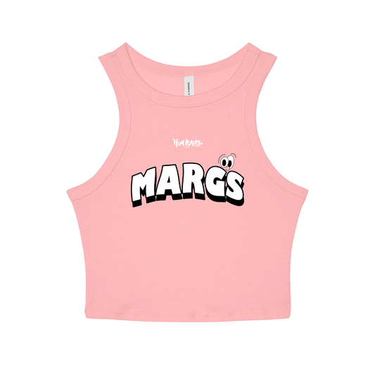 MARGS Baby Crop Vest. Women's Magrarita Cocktail T-Shirt, by illustrator Hun Sauce. Perfect crop top for summer pub gardens, cocktail bars and raves. 