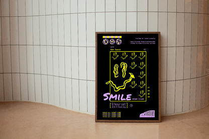 SMILE HIGH CLUB Black Art Print - Hun Sauce - Rave Poster for Home - Dancefloor Inspired Poster in black with neon