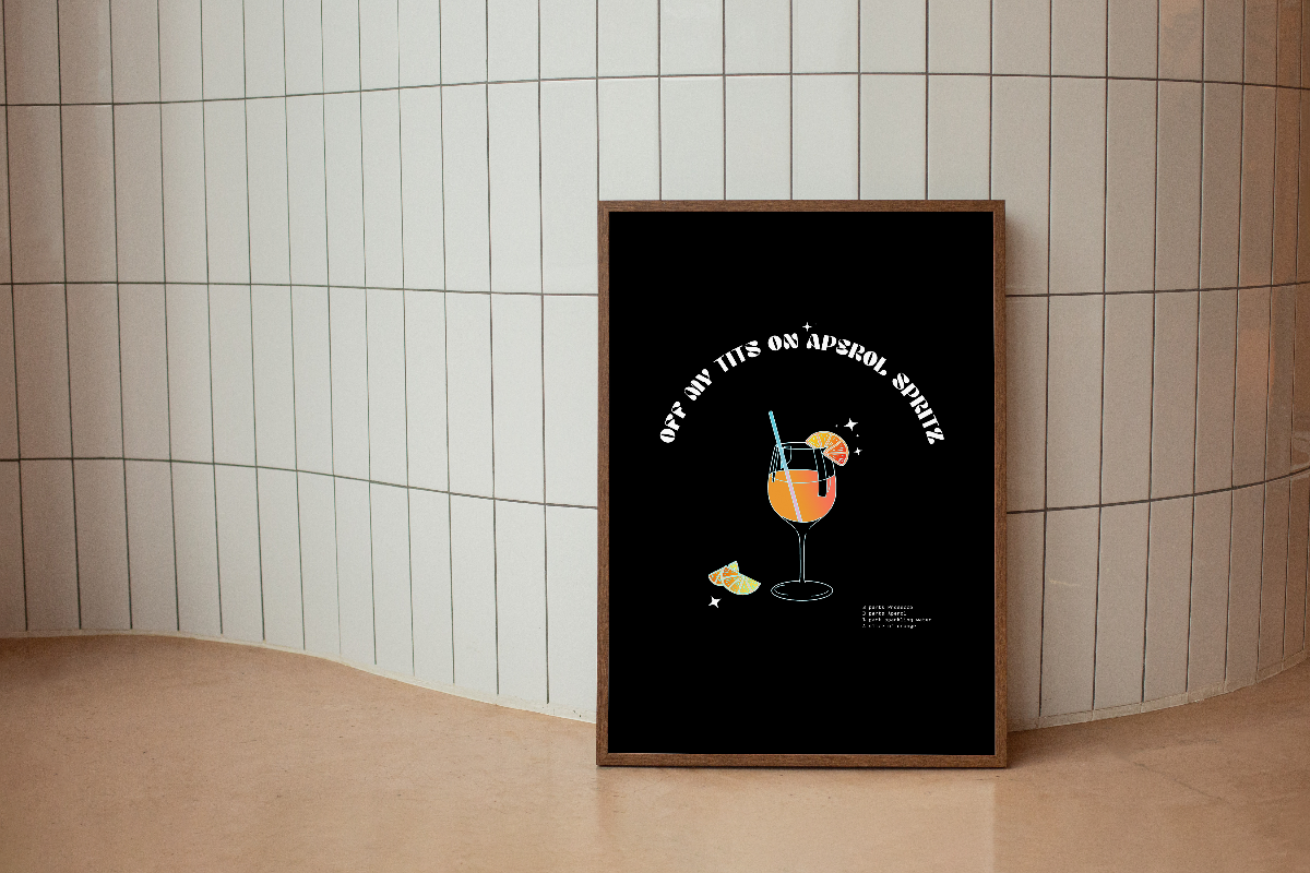 OFF MY TITS ON APEROL SPRITZ Art Print - Hun Sauce - Cocktail Ingredients Poster
