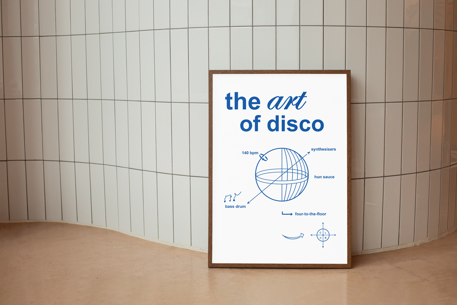 ART OF DISCO Art Print By Hun Sauce. Poster highlighting the anatomy of a disco. Featuring a bold graphic breakdown of the key components that built disco—basslines, bpm and chaos. Designed for the heads who know their four-on-the-floor from their funk section. Portrait poster art print, using 12 colour giclée process.