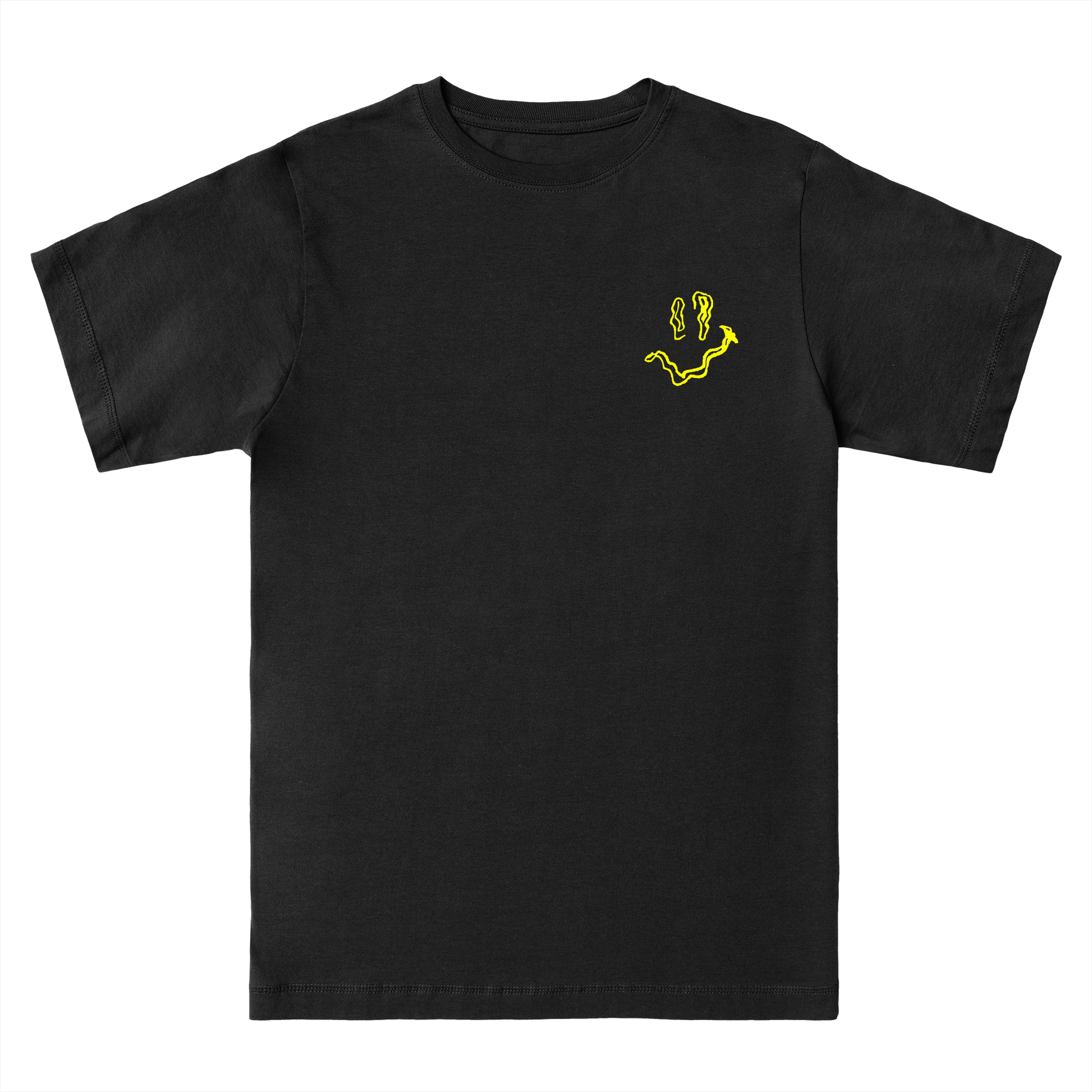 SMILE HIGH CLUB Black T-Shirt - Hun Sauce  - smiley disco rave poster, for house music, techno and disco. One for the dancefloor and Rave Wardrobe