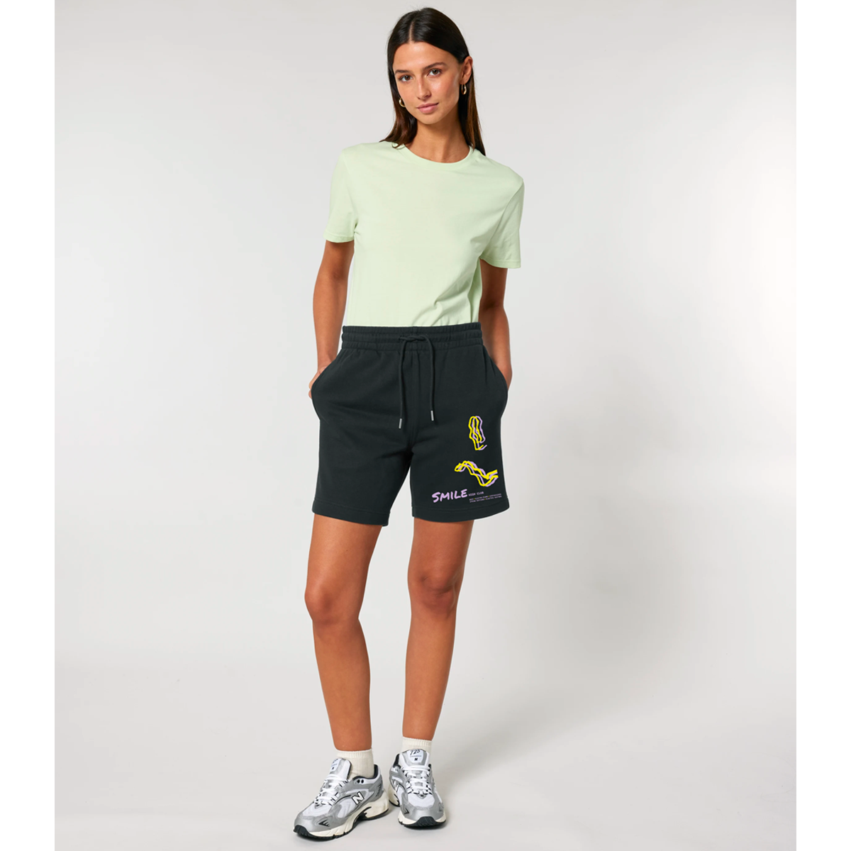 Smiley Shorts, in a premium  cotton, unisex jogger shorts in black - Hun Sauce
