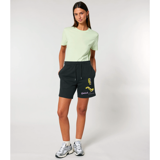 Smiley Shorts, in a premium  cotton, unisex jogger shorts in black - Hun Sauce