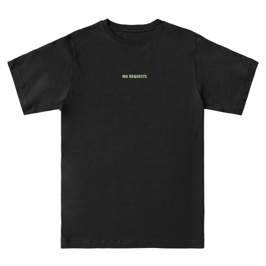 NO REQUESTS Black T-Shirt, Graphic Disco Illustrated T-Shirt - Hun Sauce - Disco, Acid House, Techno
