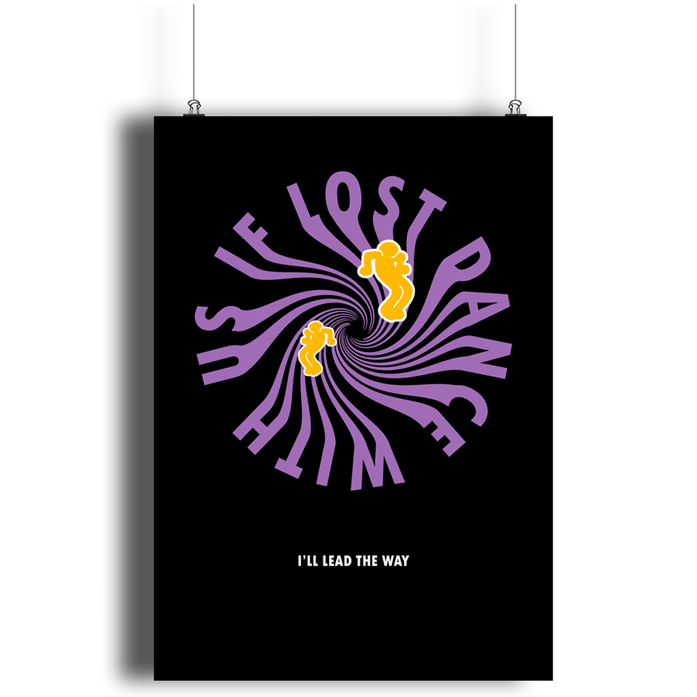 DANCE WITH US Poster Art Print - Hun Sauce - Rave Poster for Home - Disco Art Print in black