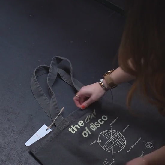 Video of ART OF DISCO Tote Bag,Shopper Tote Bag For Vinyls, by Hun Sauce. With Techno Beanie. Now stocked at All My Friends Record Store, Hackney Wick.