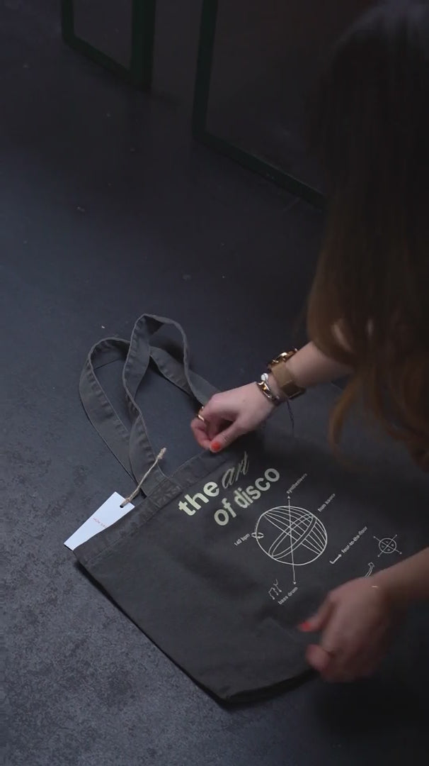 Video of ART OF DISCO Tote Bag,Shopper Tote Bag For Vinyls, by Hun Sauce. With Techno Beanie. Now stocked at All My Friends Record Store, Hackney Wick.