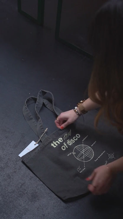 Video of ART OF DISCO Tote Bag,Shopper Tote Bag For Vinyls, by Hun Sauce. With Techno Beanie. Now stocked at All My Friends Record Store, Hackney Wick.