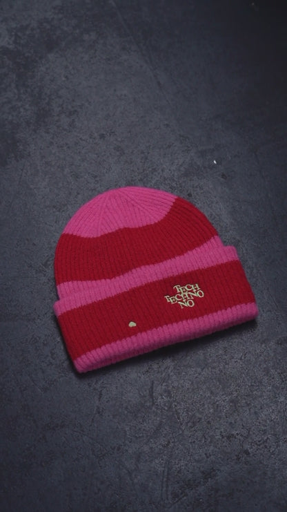 Video of DISCO and TEHCNO HEART Beanie, Rave, Festival Cosy Unisex Hat, by Hun Sauce. With Tote Bag. Now stocked at All My Friends Record Store, Hackney Wick.