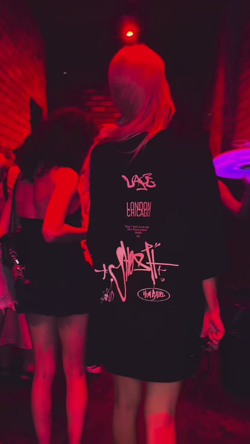 Video of DJ Shosh in the SHOSH x Hun Sauce Heavyweight T-Shirt Created in collaboration with DJ and producer SHOSH, this limited edition heavyweight tee brings together a shared love of music A hand-drawn graffiti-style graphic 