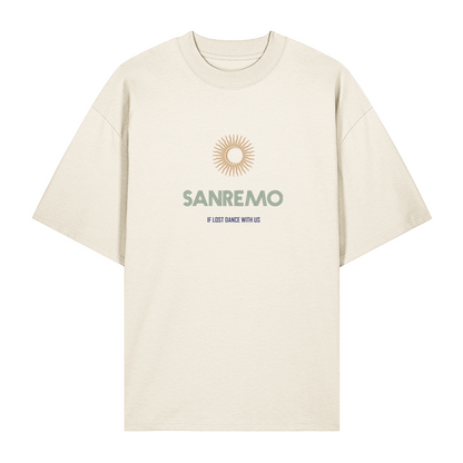 SANREMO Heavy Weight T-Shirt - Hun Sauce, Cream t-shirt. If lost dance with us t-shirt. San Remo Glastonbury. Sun and moon design. San Remo, Italy. 