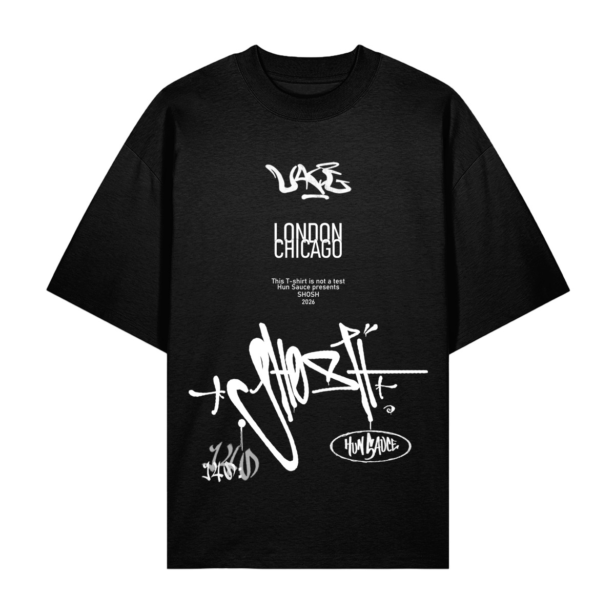 SHOSH x Hun Sauce Heavyweight T-Shirt Created in collaboration with DJ and producer SHOSH, this limited edition heavyweight tee brings together a shared love of music A hand-drawn graffiti-style graphic 