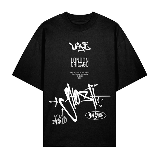 SHOSH x Hun Sauce Heavyweight T-Shirt Created in collaboration with DJ and producer SHOSH, this limited edition heavyweight tee brings together a shared love of music A hand-drawn graffiti-style graphic 