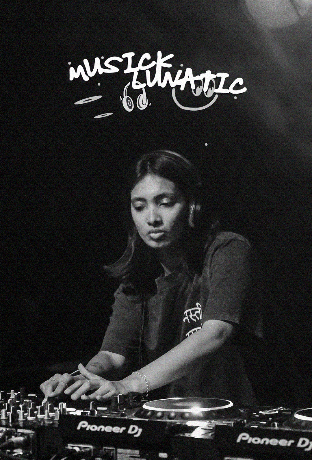 Musiklunatic, Custom DJ Artwork and Merch tee by Hun Sauce. Playing live at Village Underground, London. 