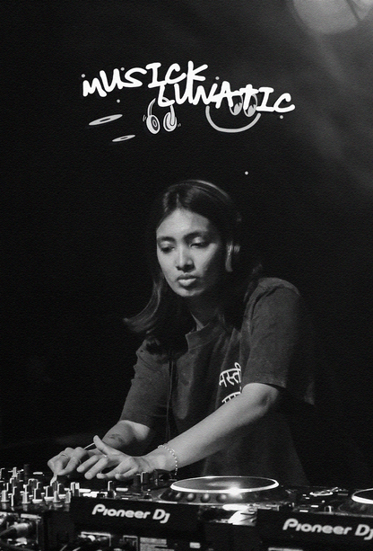 Musiklunatic, Custom DJ Artwork and Merch tee by Hun Sauce. Playing live at Village Underground, London. 