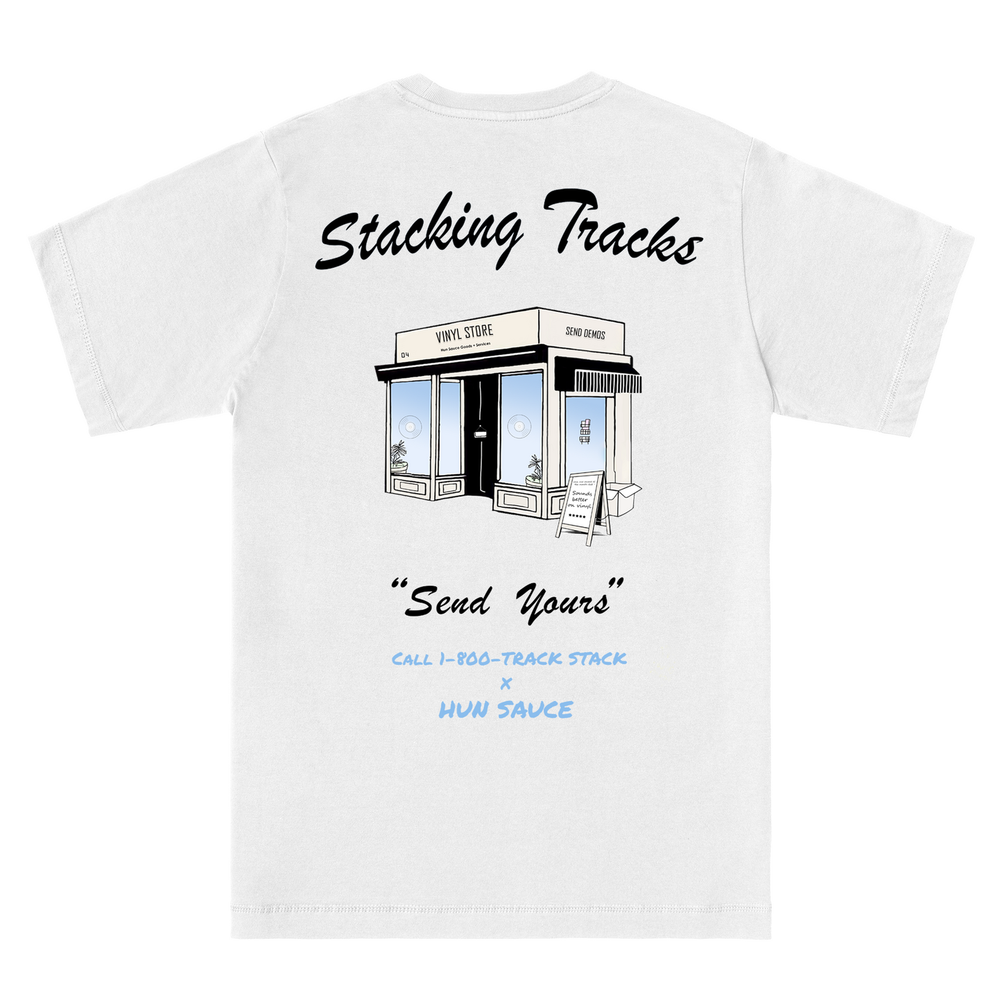 VINYL STORE White T-Shirt, Trackstack x Hun Sauce - Hun Sauce